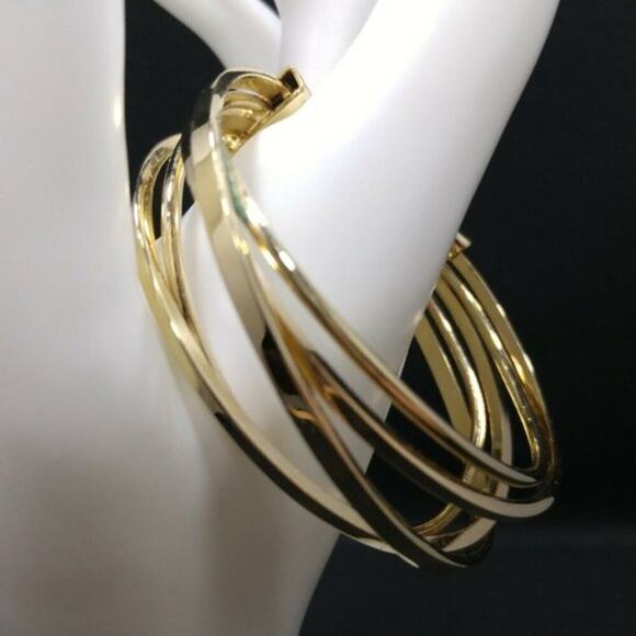 Monet Modern Open Cuff Bracelet, Layered Signed 5 3/4” Gold Tone - Picture 5 of 10